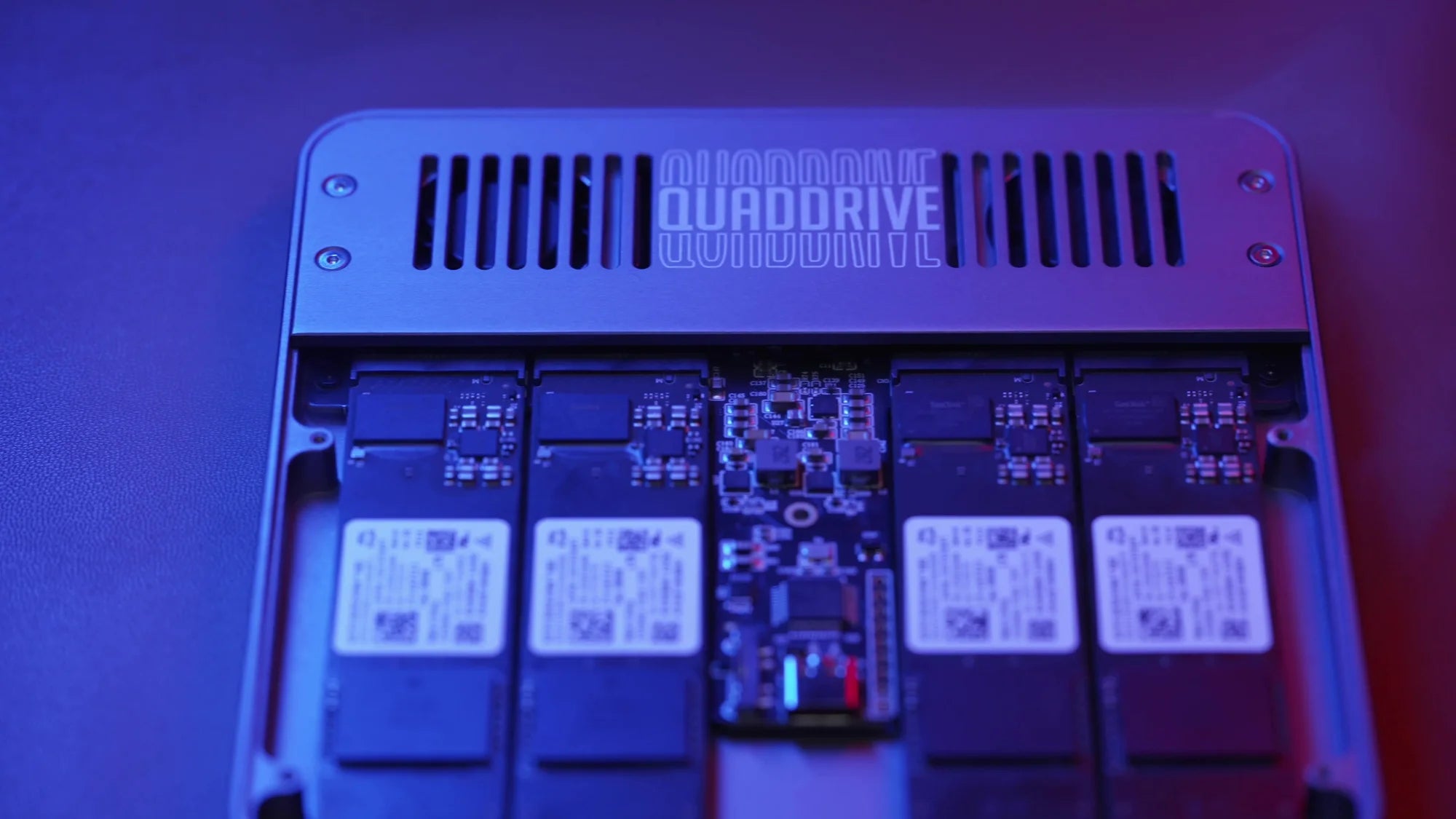 QuadDrive internal four NVMe layout for JBOD and software RAID workflows